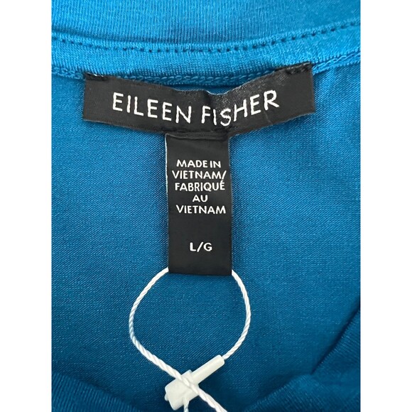 Eileen Fisher Mock Neck Tie Waist Sleeveless Dress Marine Blue $178 - L NWT - Picture 10 of 11